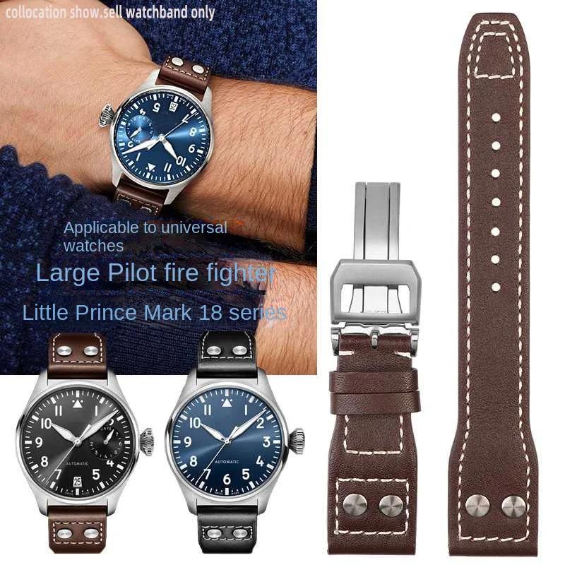 For IWC Pilot Spitfire princekin Mark dermis watch strap 20mm 21mm 22 Black brown cowhide wristband Folding buckle w